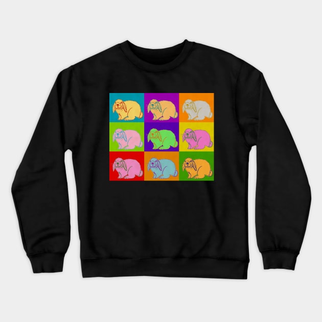 Lop Rabbit Popart French Holland Mini Rabbits Andy Warhol Inspired Bright Cute Bunny Bunnies Crewneck Sweatshirt by joannejgg